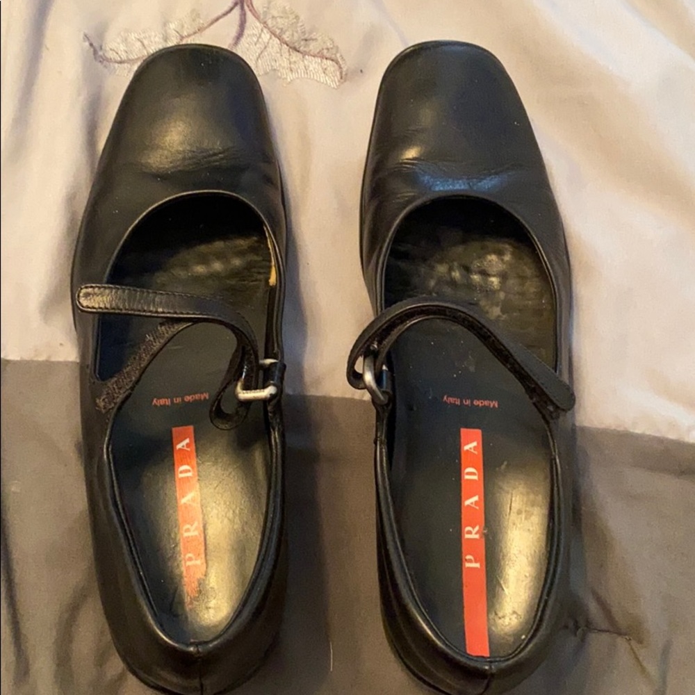 Prada Sport Black Leather Mary Jane Flats, sz 37-7